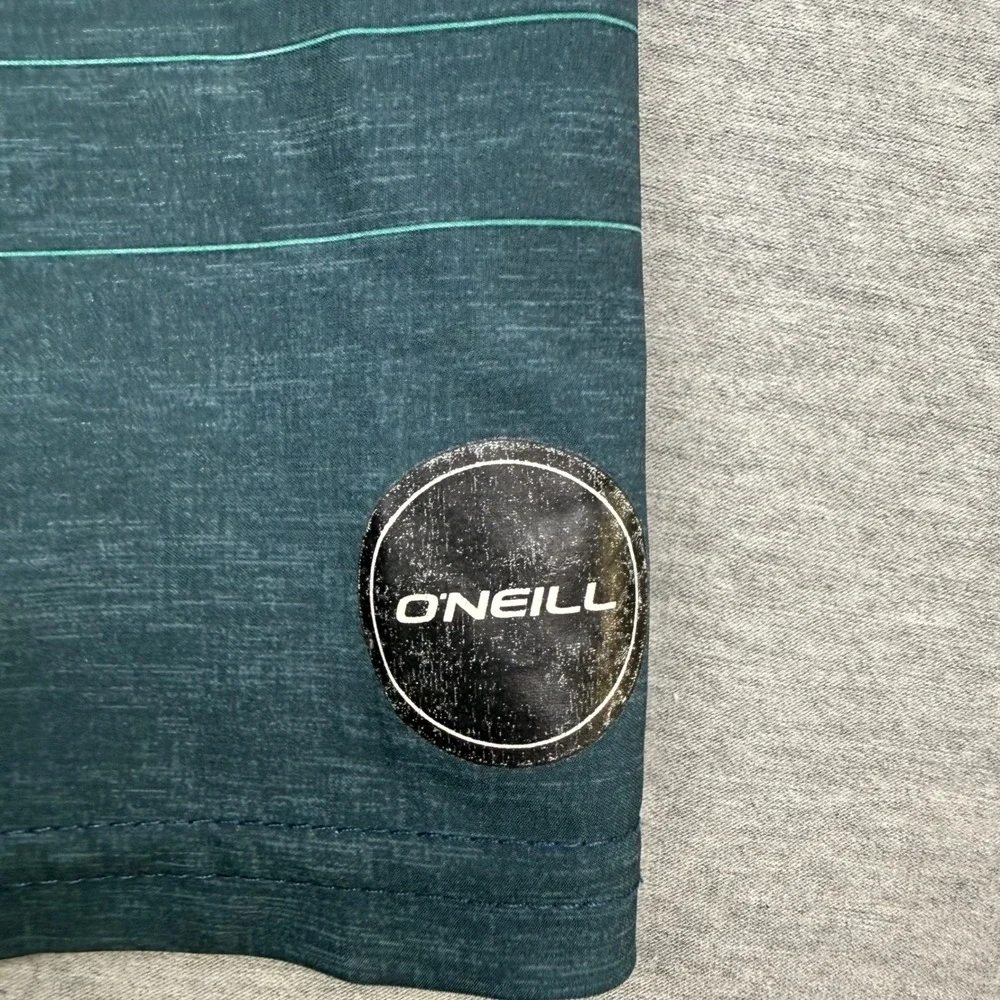 ONeill Hyperfreak Mens Board Shorts Teal Charcoal Striped Size 30 SP0106011